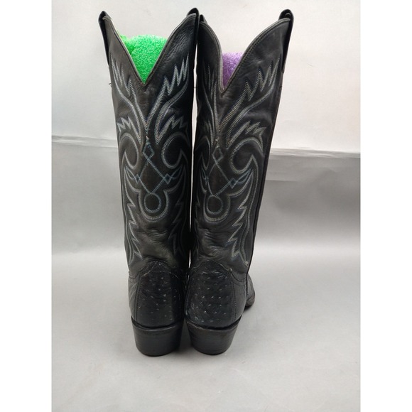 Larry Mahan Exotic Ostrich Leather Wingtip Cowboy Boots Quill Smooth size 7 B - Picture 4 of 9